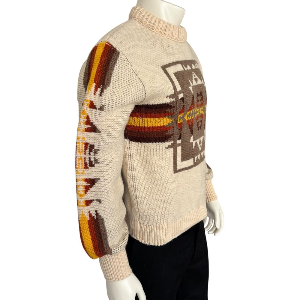 VINTAGE NEW WESTERN AZTEC STYLE PULLOVER SWEATER WOOL JUMPER MEN SIZE MEDIUM - Picture 6 of 11